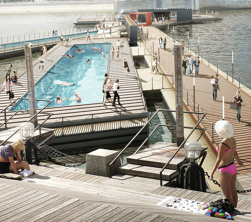 100architects conceptualizes floating suprematist pool in moscow