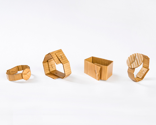 david bielander delicately crafts cardboard looking bracelets made of gold for design miami/basel