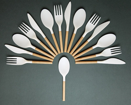 riccardo randi combines wood+plastic in take-away cutlery set