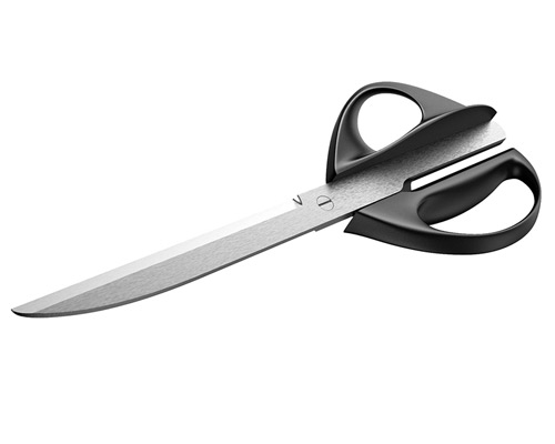 vector scissors sits squarely against the table for straight cutting