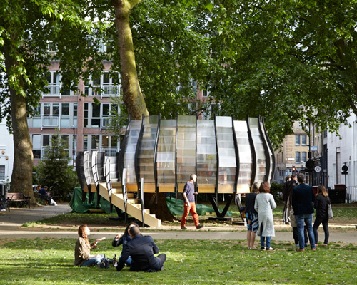 temporary coworking treehouse planted in a london park