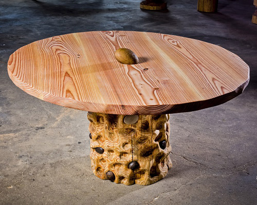 bente hovendal of woodnwonder handcrafts round table with stone inlay