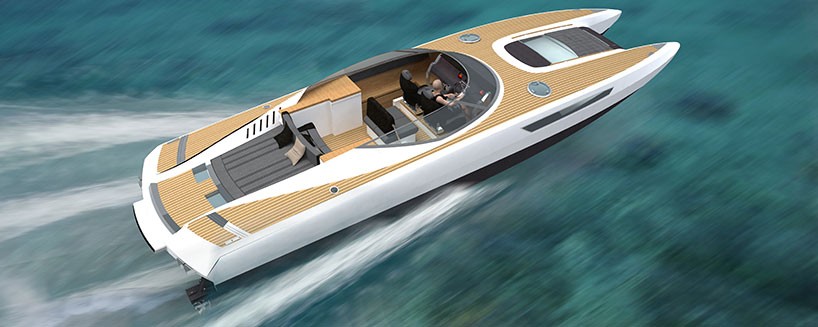 compact catamaran motorboat by andrew trujillo design