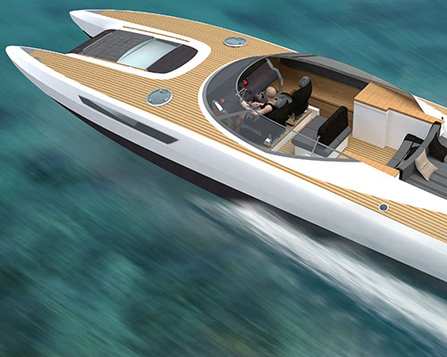 compact catamaran motorboat by andrew trujillo design