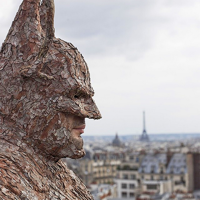 christophe guinet builds wearable batman suit out of tree bark