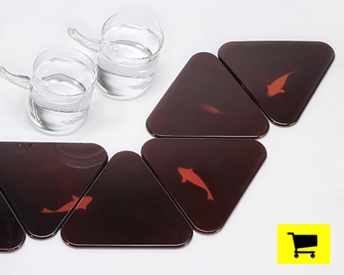 heat sensitive coasters render koi fish when warmed