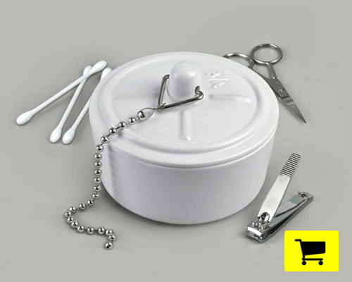 in sink offers storage in a plug shaped ceramic container