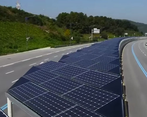 solar panel covered bikeway in korea offers protection and power