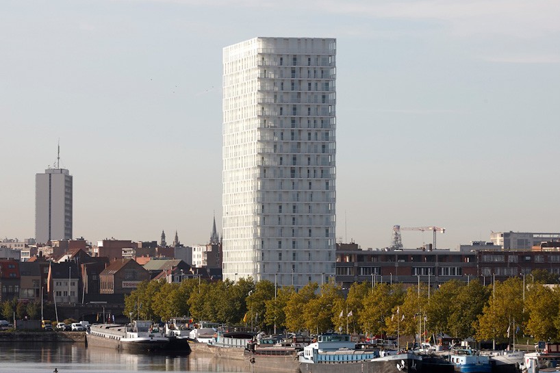 studio farris' park tower in antwerp sports a rhythmically layered façade