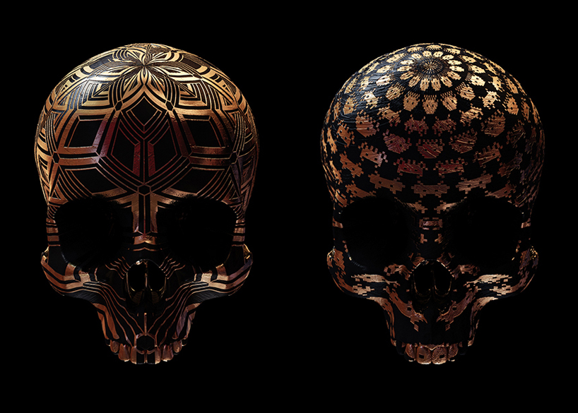 billy bogiatzoglou renders 50 skulls with humanity-influencing motifs