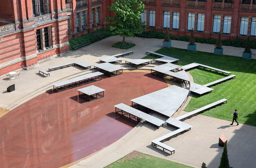 frida escobedo installs a series of mirrored platforms within the V&A's courtyard