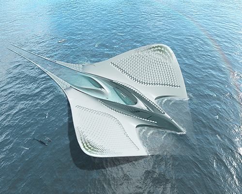 jacques rougerie's floating research center influenced by manta rays