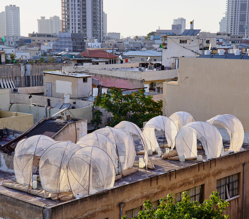 tensile rooftop installation references israel's bedouin tents