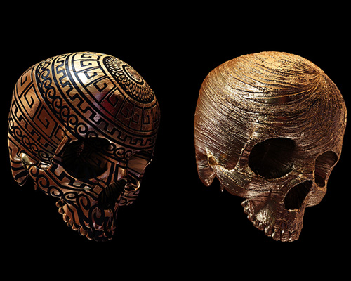 billy bogiatzoglou renders 50 skulls with humanity-influencing motifs
