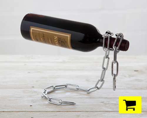 chain and lasso appear to capture wine bottles mid-flight