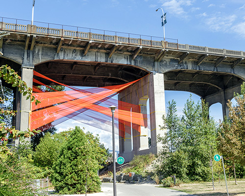 construction netting gets re-contextualized in city fabric installation