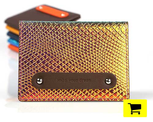 hold your dream card-case exhibits complex metallic finish in leather