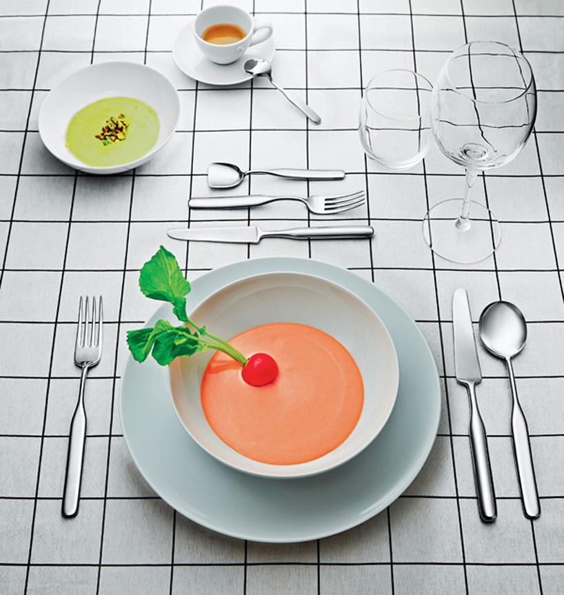 inga sempé sets the table with collo-alto cutlery for alessi