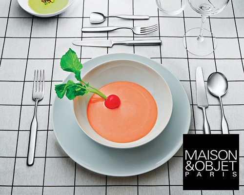 inga sempé sets the table with collo-alto cutlery for alessi