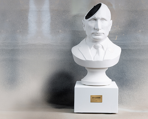 petro wodkins fuses speaker to vladimir putin's head to create musical bust