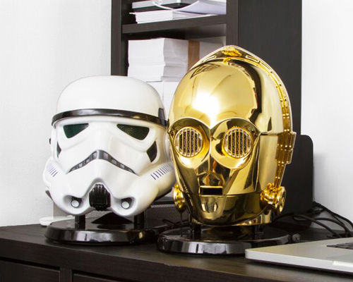 star wars bluetooth speakers amplify sound through C-3PO + stormtrooper heads
