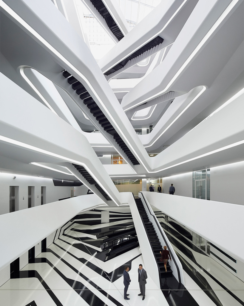 zaha hadid organizes moscow's dominion office building around central atrium