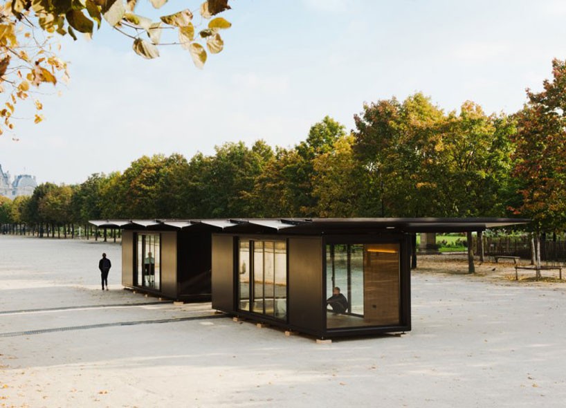 bouroullec brothers base their modular kiosk for FIAC in tuileries gardens