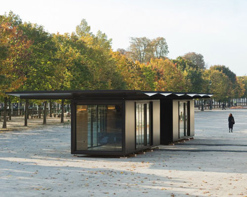 bouroullec brothers base their modular kiosk for FIAC in tuileries gardens