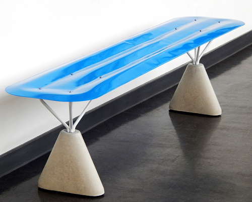 connor holland mimics plastic inflatables in hydroformed steel bench