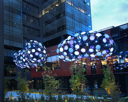 dan corson floats nebulous above amazon's brazil plaza in seattle