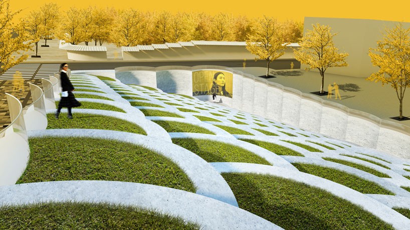 dror envisions rising grass-covered disks for seoul share square