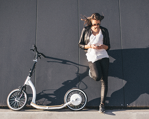 smart ped scooter designed by flykly adds electric assist system to go farther