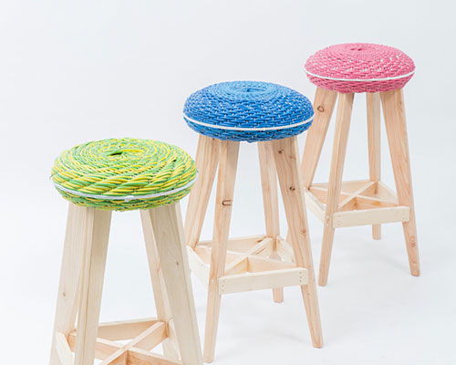 kacama design lab forms zero stool using only salvaged materials