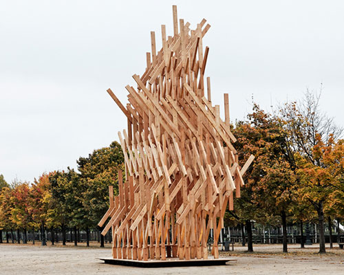 kengo kuma's poetic timber pavilion unveiled at paris' tuileries gardens