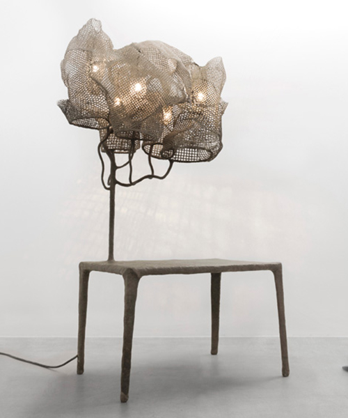 nacho carbonell unveils light mesh table cocoons at carpenters workshop gallery london