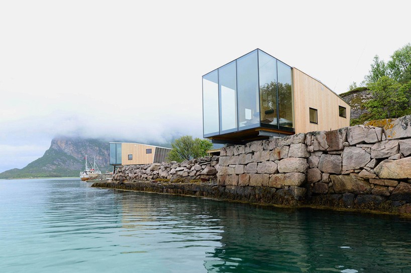 snorre stinessen constructs cantilevered cabins for norwegian island resort