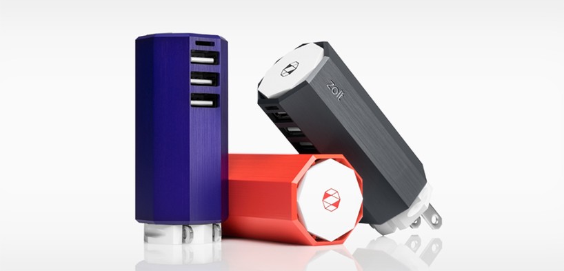 fuseproject + avogy's compact zolt charger handles three devices simultaneously