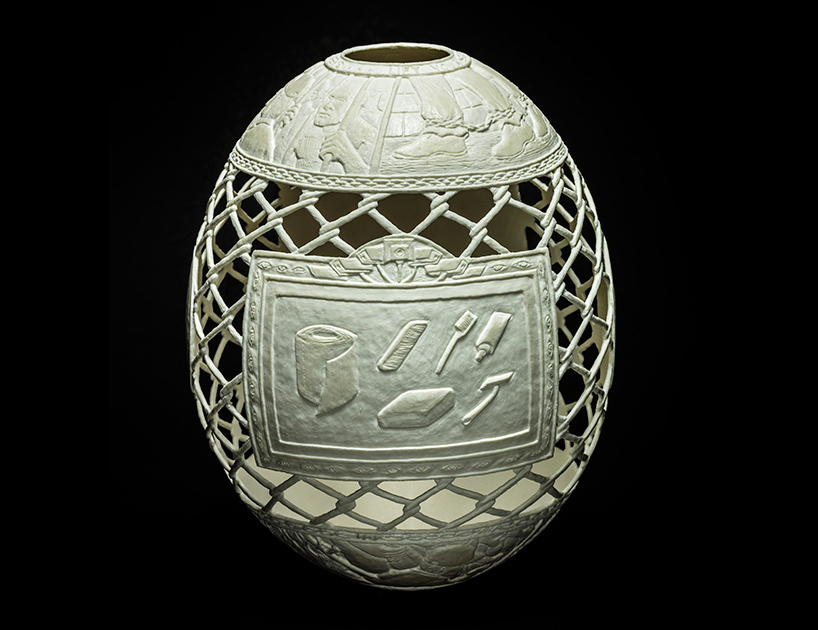 artist and former inmate carves 20 years of prison life onto egg shells