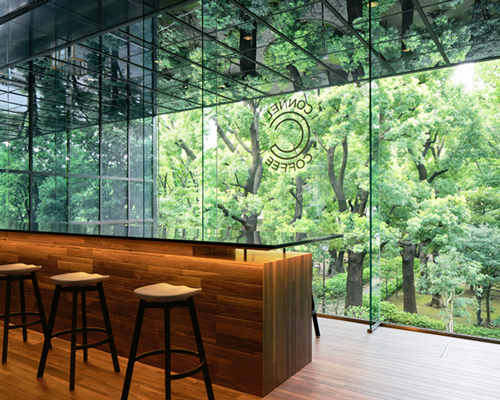 nendo completes an office and café inside kenzo tange's sogetsu kaikan