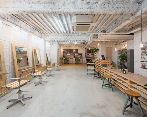 no.555 uses plywood fittings and movable furniture to renovate yokohama hair salon