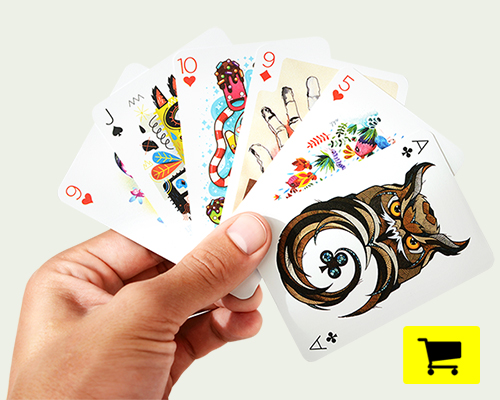 fifty five artists illustrate playing arts' deck of cards