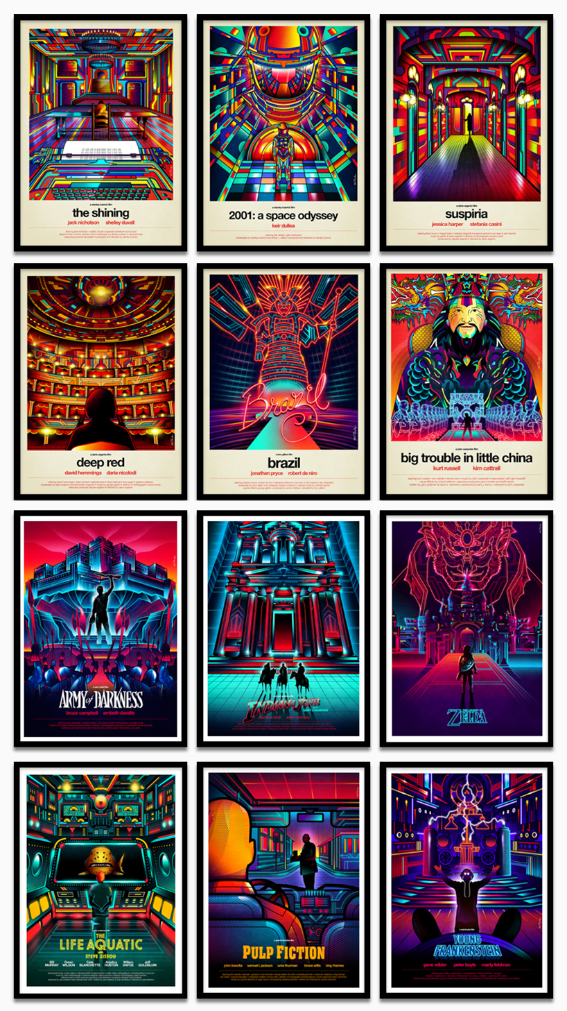 neon film posters present cult classics from the protagonists' perspective