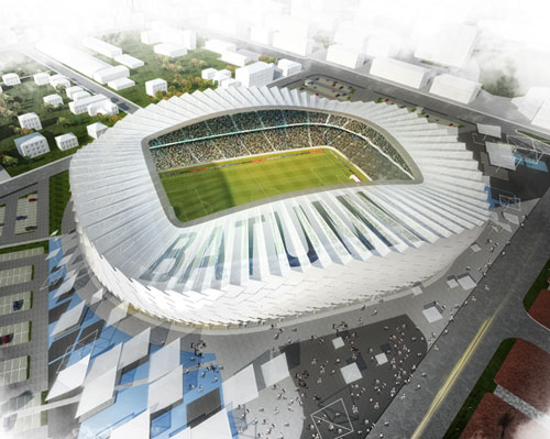 bahadir kul's batumi football stadium façade embodies a sense of movement