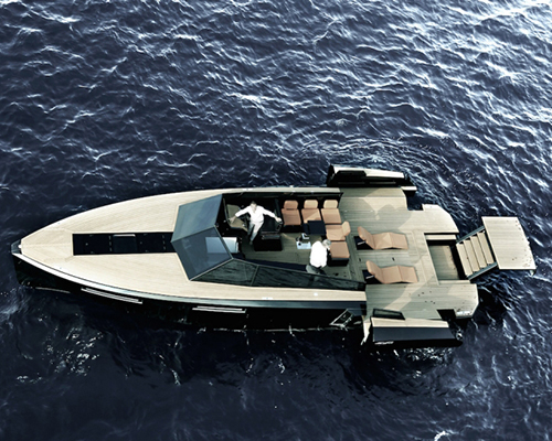 the hull of blue martin's evo 43 speedboat expands in size with push of a button