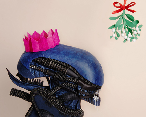 papersmith handcrafts paper illustrations of aliens interacting with christmas