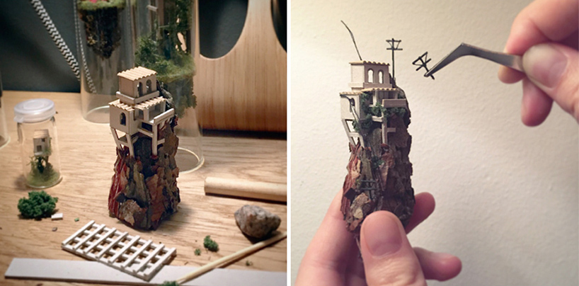 rosa de jong crafts miniature architectural environments inside test tubes