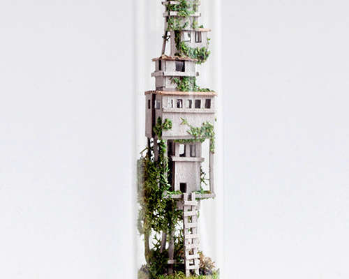 rosa de jong crafts miniature architectural environments inside test tubes