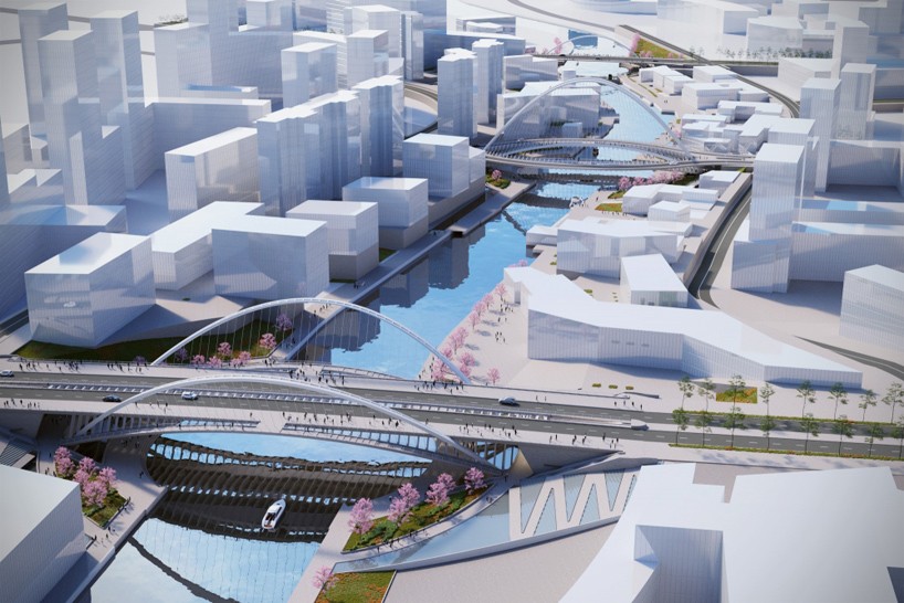 santiago calatrava plans three landmark bridges to span huashan's yangtze river canal