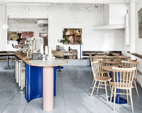 techne adds pastel pink and blue tones to mammoth cafe in melbourne