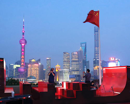 100architects mimics shanghai's famous skyline with bar furniture